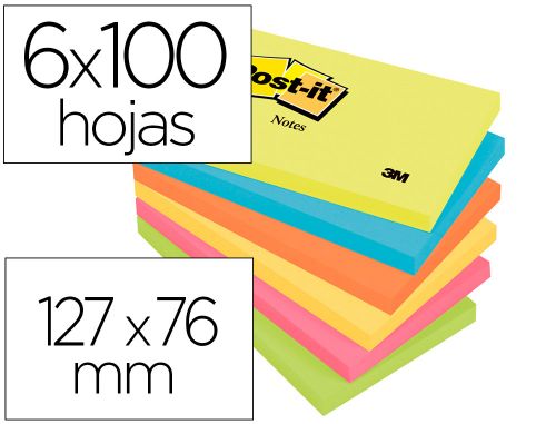 Bloco de notas adesivas post-it neon. 76 x 127 mm , Post-it , 29396 , 4046719506620